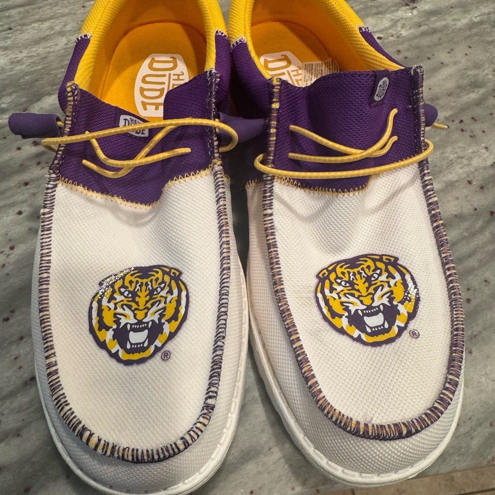 Hey Dude LSU slip ons. New, only tried on in the house!